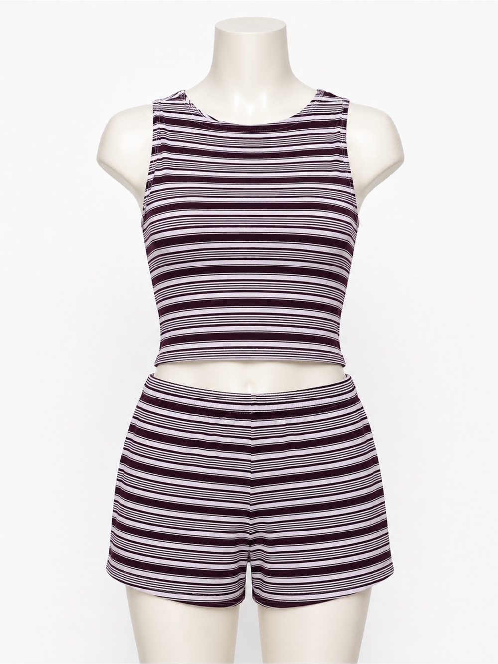Pink Rose Plum and White Striped Crop Tank & Shorts Set